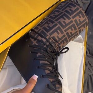 Fendi Black and Brown Monogram Lace-Up Boots